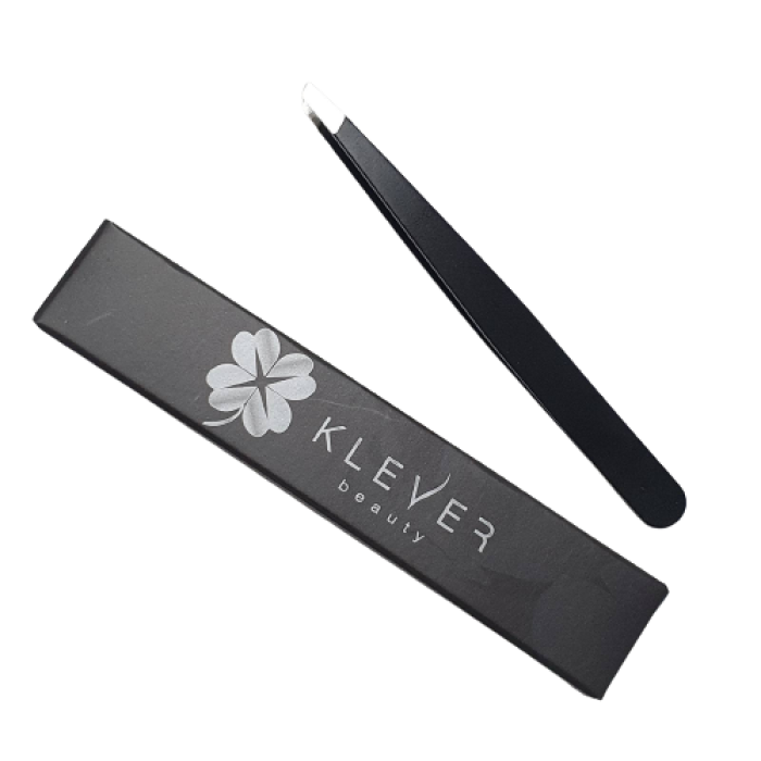 Пінцет для брів скошений чорний Klever Beauty 